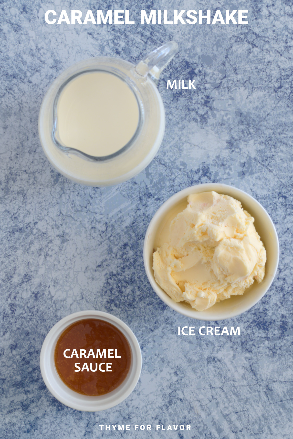Ingredients for caramel milkshake.