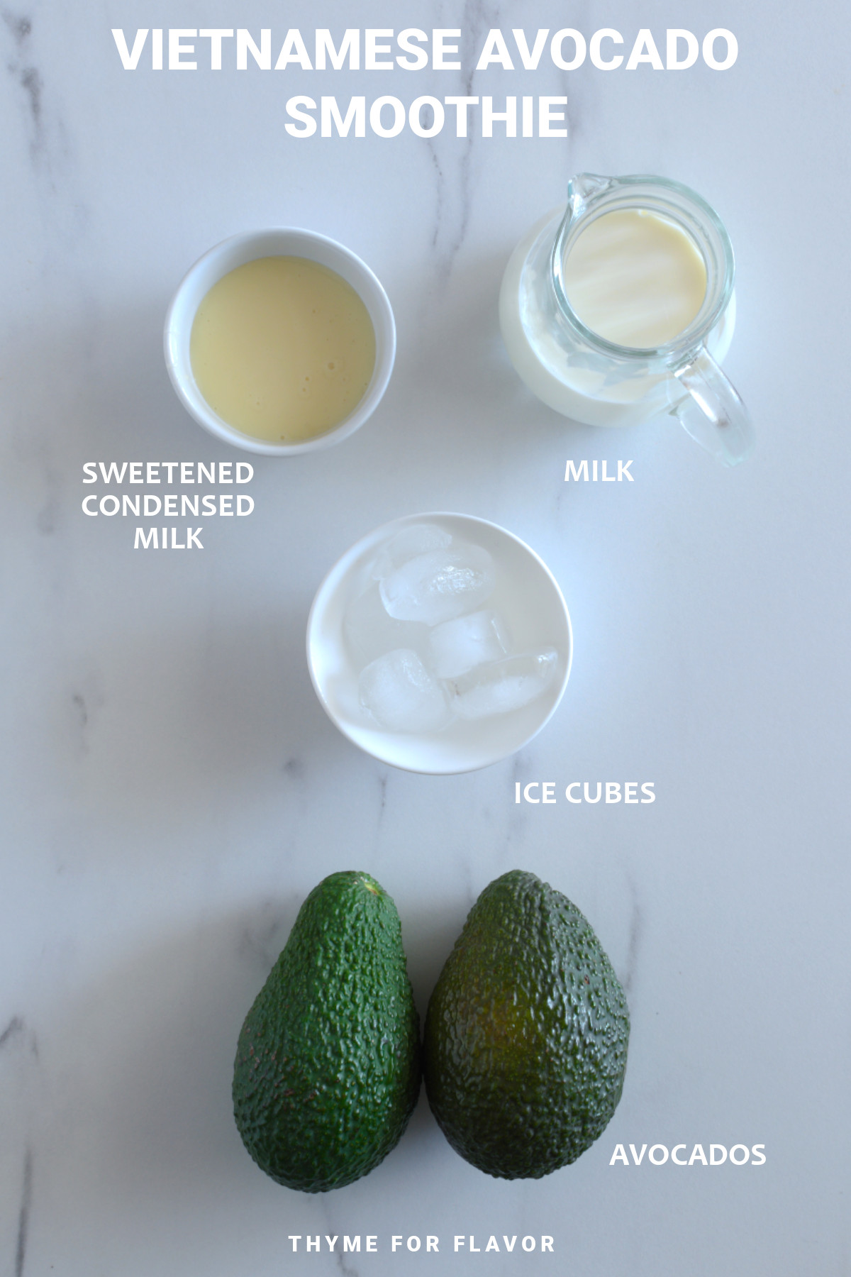 Ingredients for Vietnamese avocado smoothie.