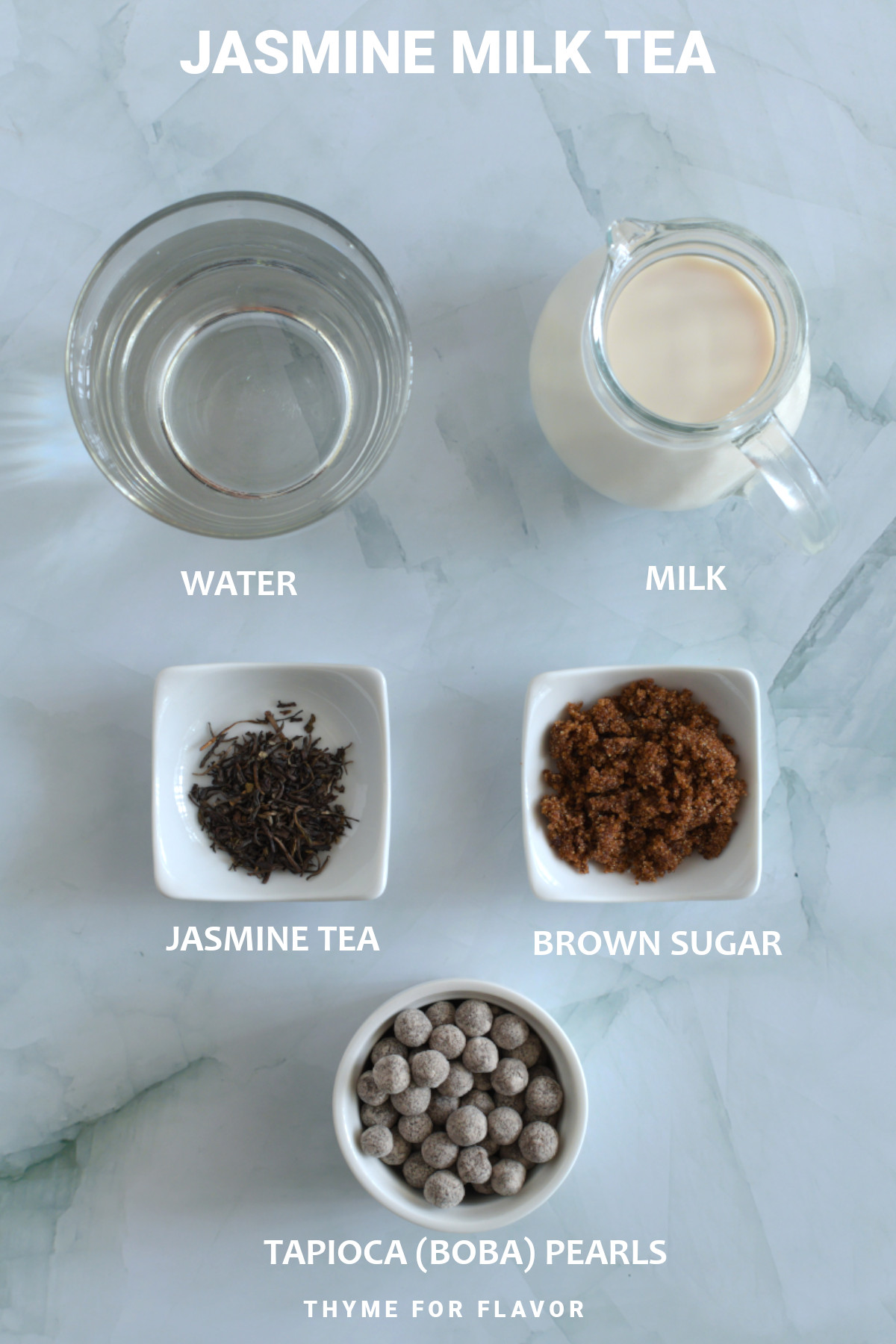 Ingredients for jasmine milk tea.