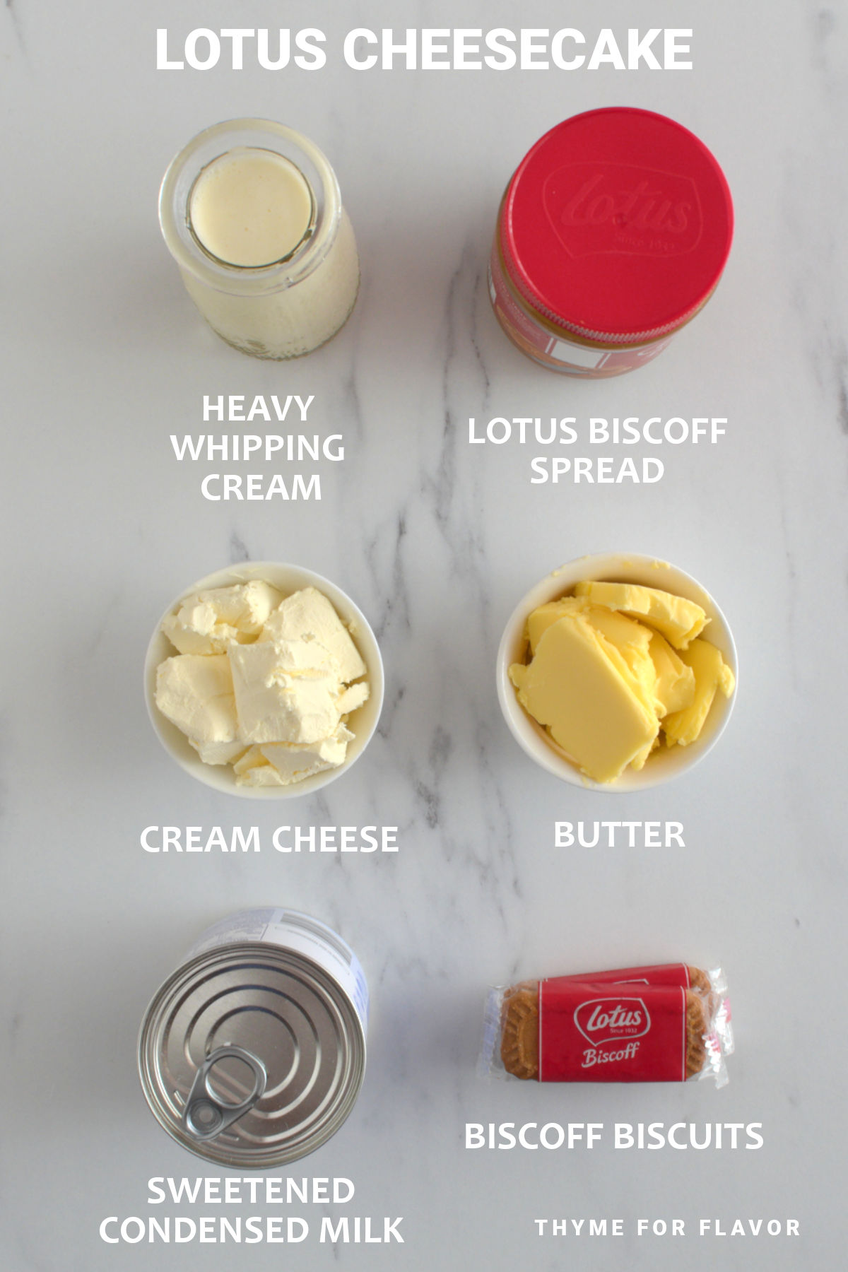 Ingredients for lotus cheesecake.
