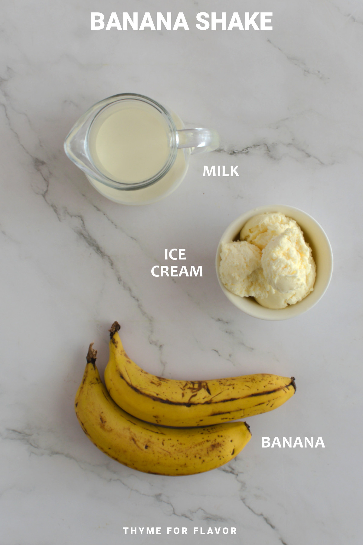 Ingredients for banana shake.