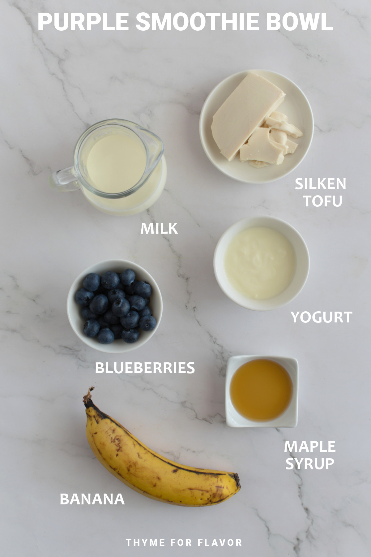 Ingredients for purple smoothie bowl.