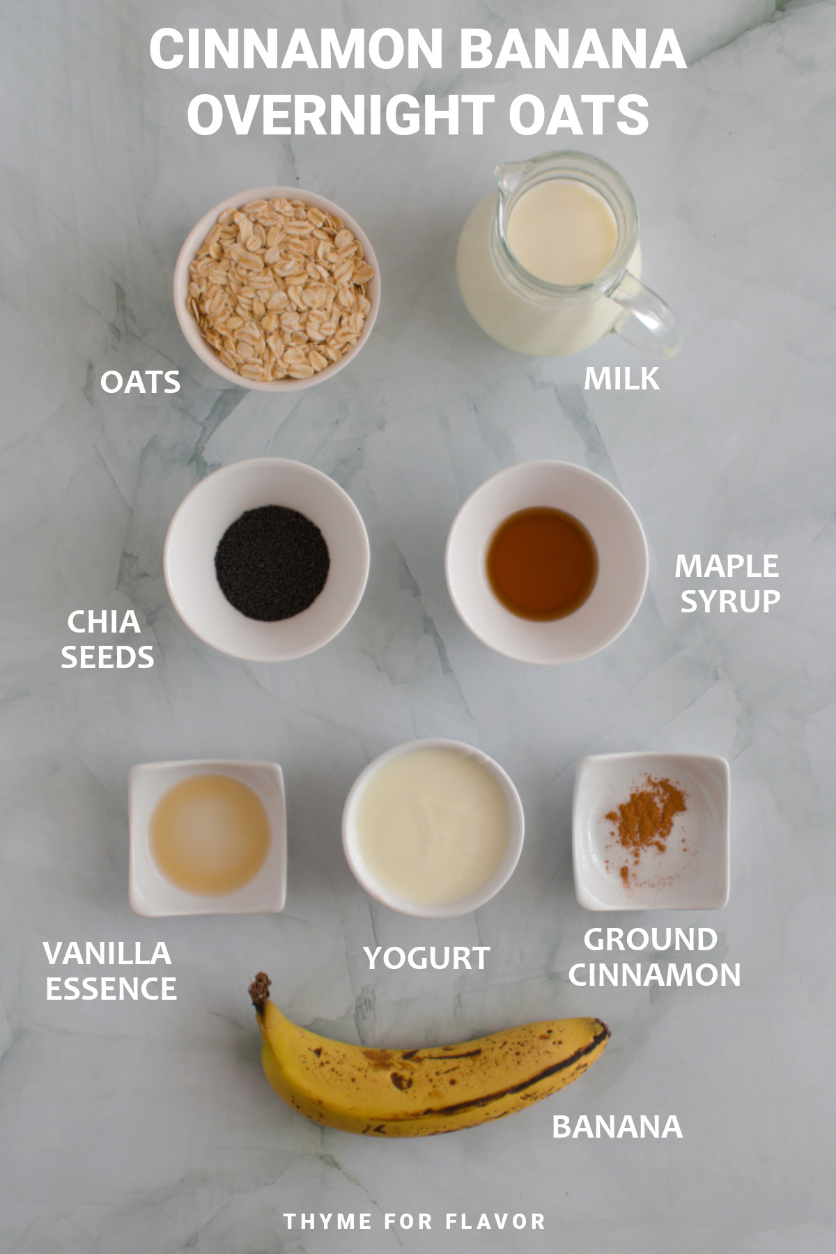 Ingredients for cinnamon banana overnight oats.