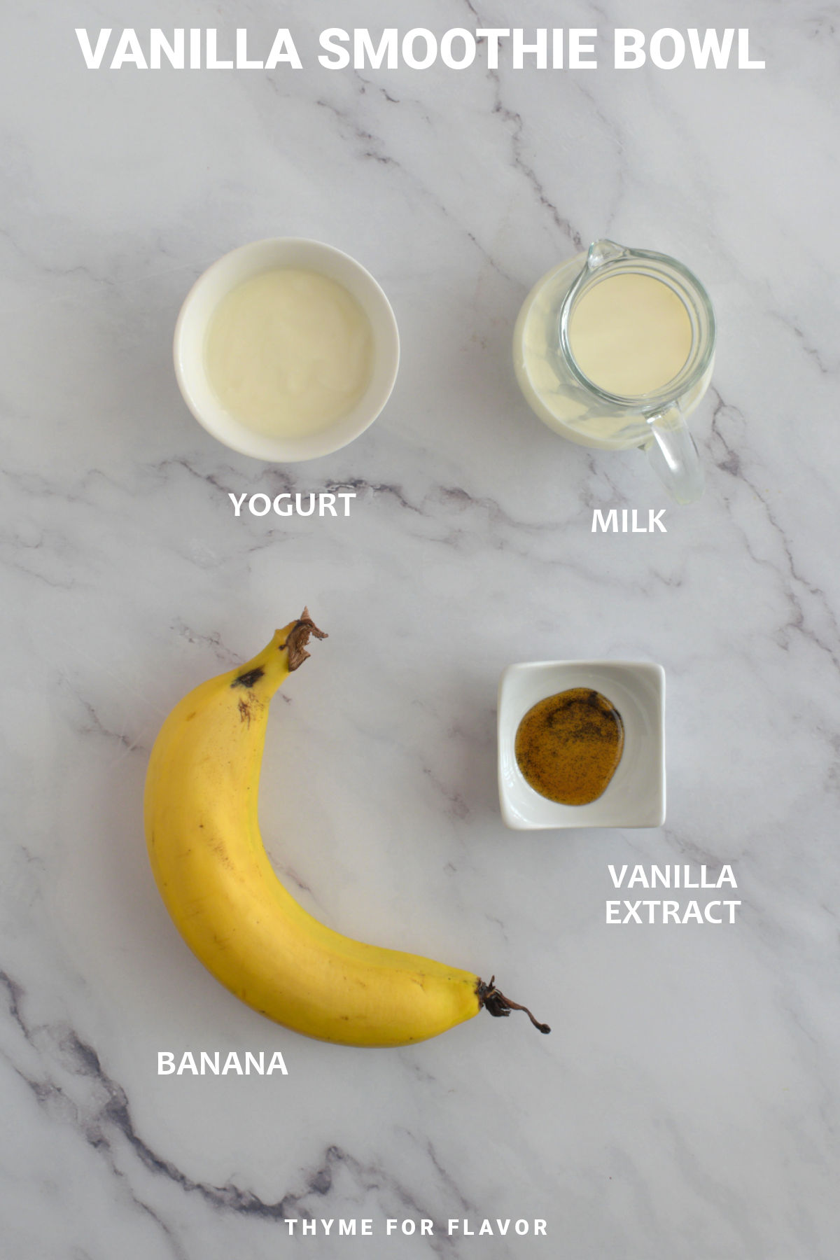 Ingredients for vanilla smoothie bowl.