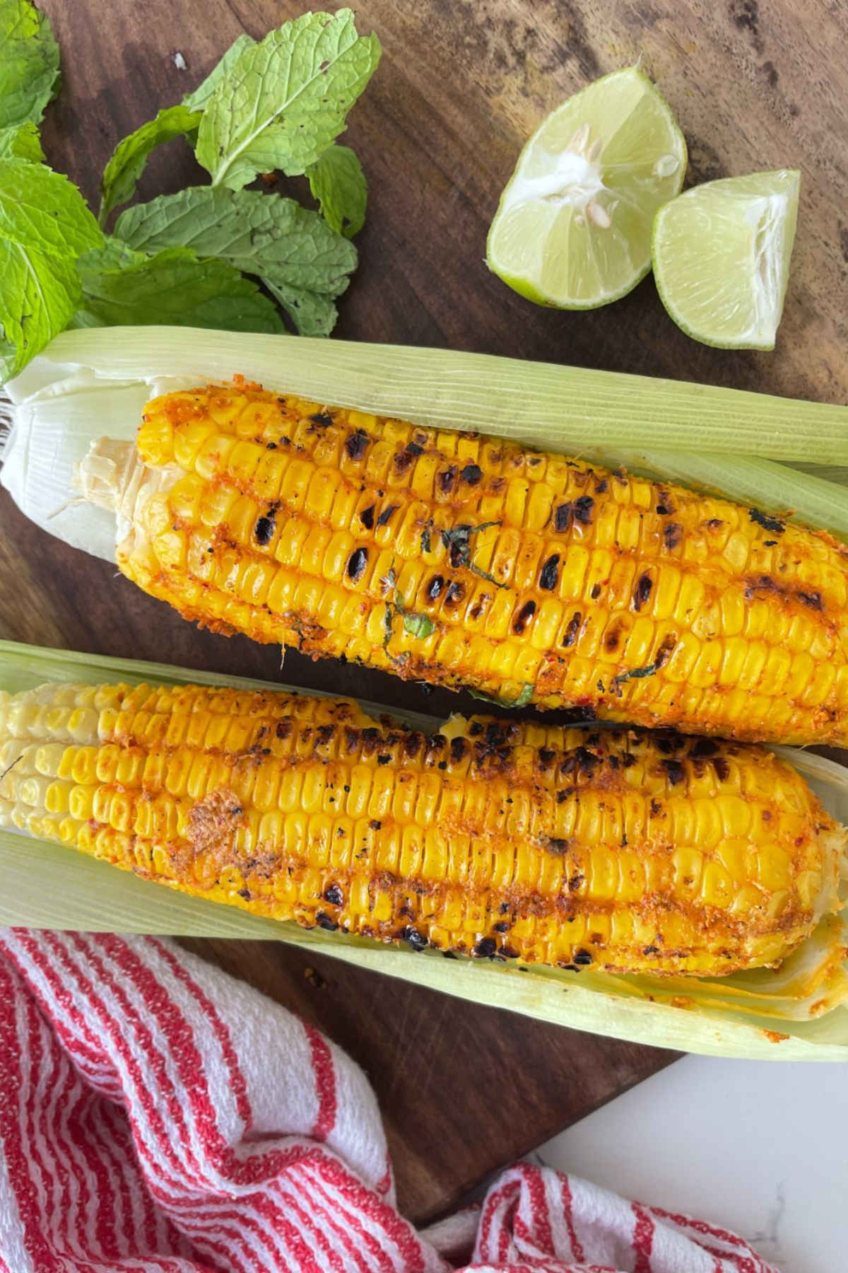 Close up image of grilled corn.