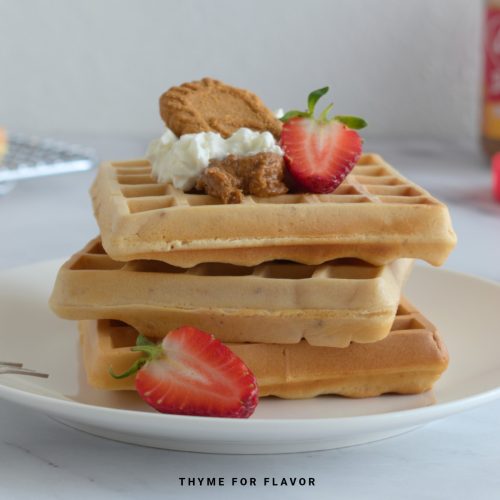 Close up image of a stack of waffles.