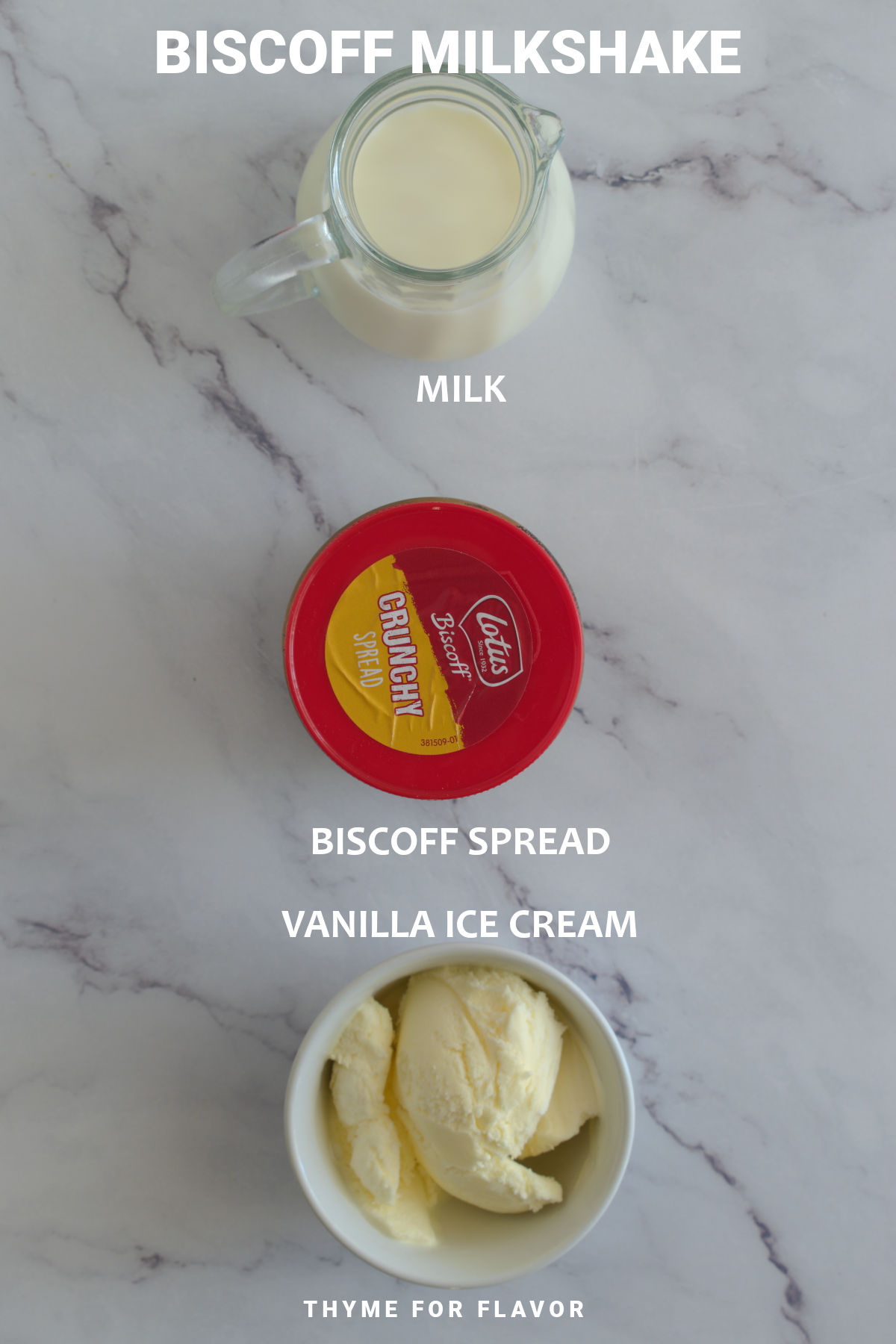 Ingredients for Biscoff milkshake.