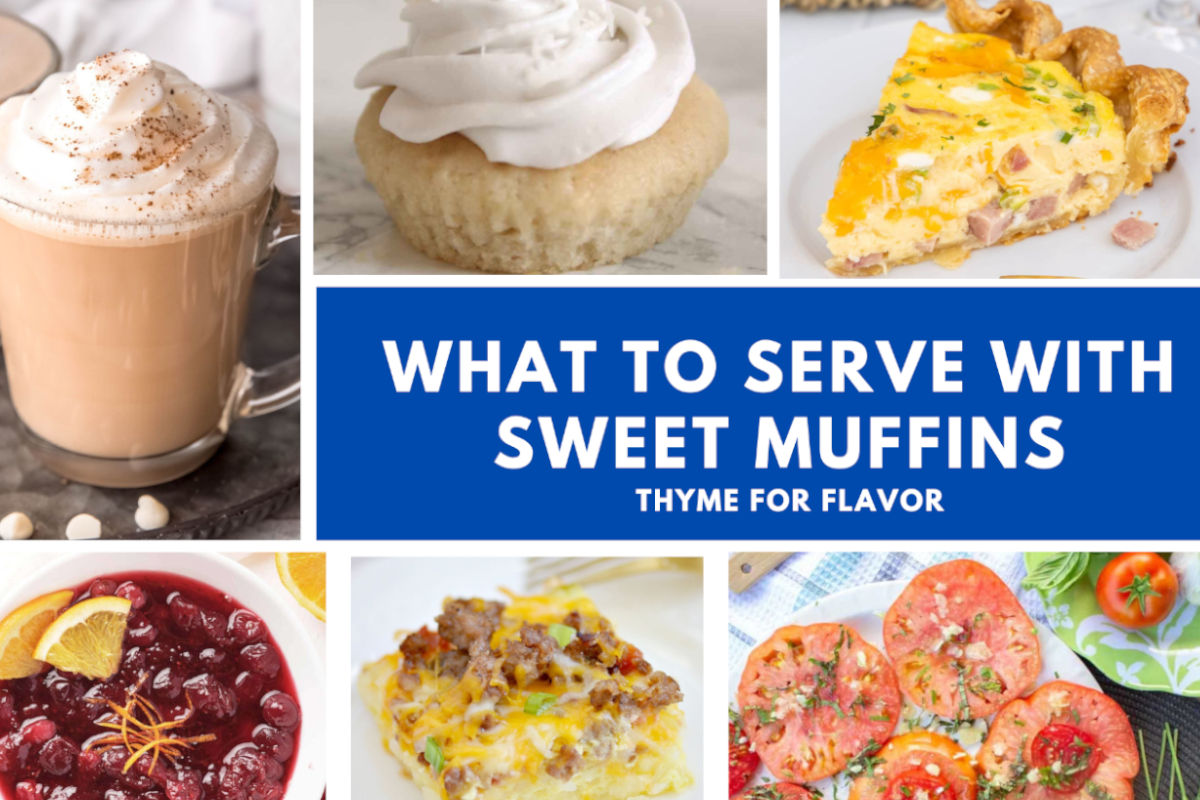 Collage of images of what to serve with sweet muffins.