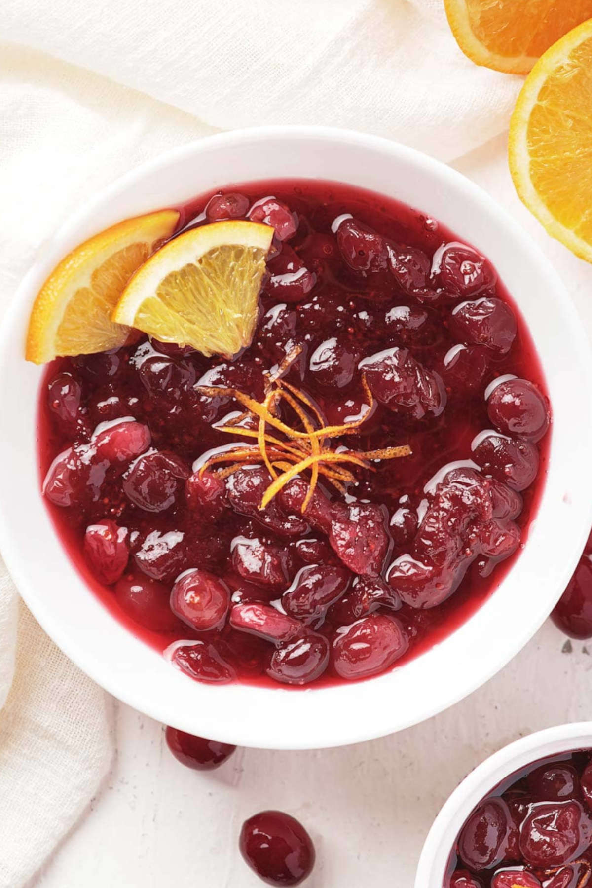 Close up image of cranberry sauce in a bowl.