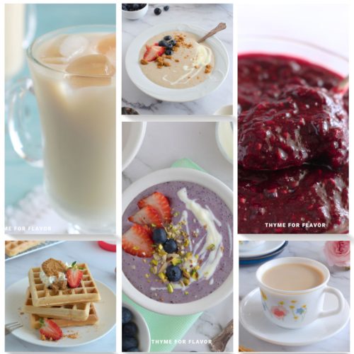 Collage of recipes to serve with blueberry muffins.
